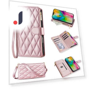 Rhombus Stitching Leather Wallet Phone Cover with Long/Short Strap — Phone Accessories, Smartwatch 2025