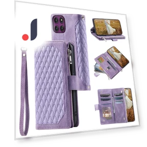 Wallet Case Rhombus Stitching Line PU Leather Phone Cover with Wrist Strap — Flip Cases, Smartwatch 2025