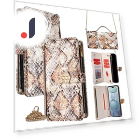 Snake Skin Texture PU Leather Phone Wallet Cover with Shoulder Strap — Phone Accessories, Smartwatch 2025