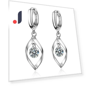 Sterling Silver Earrings with Zircon Crystals and Leaves — Drop & Dangle, ANENJERY Bijouterie
