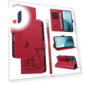 Cat Pattern Embossed Leather Phone Case with Wrist Strap — Phone Charms, Smartwatch 2025