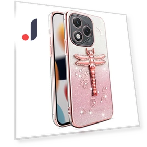 For Honor 400 Lite 5G Case Dragonfly Kickstand TPU Flowers Glitter Phone Cover — Phone Accessories, KADEM