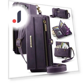 RFID Blocking Zipper Wallet Stand Leather Cover with Strap — Flip Cases, Smartwatch 2025