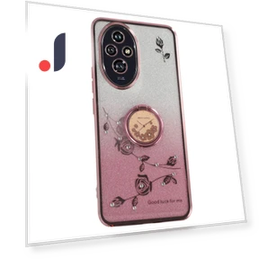 For Honor 200 5G Case Ring Kickstand TPU Flowers Phone Cover Gradient Glitter Rose Gold — Phone Accessories, KADEM