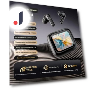 Noise Cancelling Bluetooth Earbuds with Color Touch Screen — In-Ear Headphones, QUEED