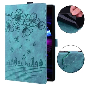 Cartoon Sakura Cat Embossed Smart Leather Tablet Case for iPad 10th Gen 10.9 2022
