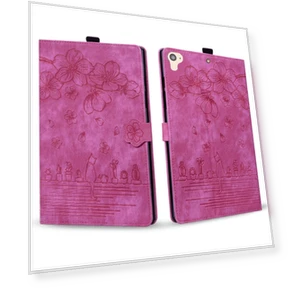 Cartoon Sakura Cat Embossed Smart Leather Tablet Case — Cases