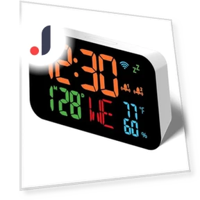 WiFi Desktop Clock with Calendar, Humidity, Smart Thermometer, and LED Display — Alarms & Clocks, DC-HOME Textile