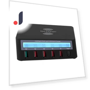 6-Port LCD Charging Station with USB Dock — Chargers, Black&UK
