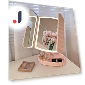 Portable Triple Makeup Mirror with 180° Rotation, Touch Screen, and LED Lighting — Compact & Travel, JingYou-home