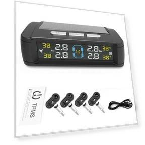 Solar/USB Powered Tire Pressure Monitoring System with 4 External Sensors — TPMS Sensor Replacements, LEEPEE