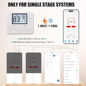 WiFi Thermostat for Home Single-Stage Heating and Cooling — Smart Thermostat, Heagstat