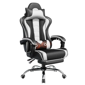 Gaming Chair with Massage Lumbar Support and Footrest — Massage Chairs, Yaheetech