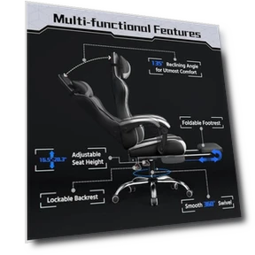 Gaming Chair with Massage Lumbar Support and Footrest — Gaming Chairs, Yaheetech