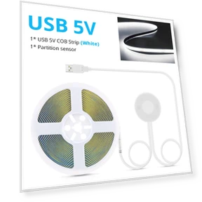 Dimmable USB 5V COB LED Strip with Wooden Panel and Wireless Touch Switch — LED Strips, Good Household Items