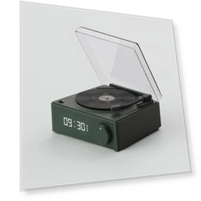 Retro Vinyl Wireless Bluetooth Speaker Alarm Clock — Portable Sound Systems, Mango Event