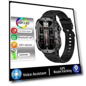 Smart Watch with 1.96 Inch Screen, 420 mAh Battery, Voice Assistant, Fitness Sports, Waterproof for Men, Silica Gel... — Smartwatches, Zodvboz