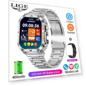 Smart Watch with LED Backlight, 2.02-inch Square HD Screen, Health Monitoring, Outdoor Sports, Fitness, Waterproof for... — Smartwatches, LIGE