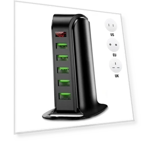 5-Port Charging Station with Multiple USB Hubs — Power Hubs, Smart Mouse
