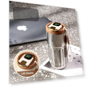 Elegant Insulated Mug with LED Display — Beverage Warmers