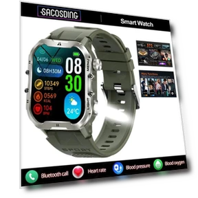 Smart Watch with LED Flashlight, IP68 Waterproof, Bluetooth Calling, 1.96-inch HD Display, 370mAh Battery — Smartwatches, SACOSDING