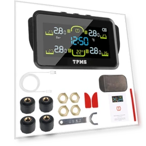 Car Solar TPMS Tire Pressure Monitoring System with Digital Clock and Cab Temperature Display — Aftermarket TPMS Solutions, Lntelligent Living Hall