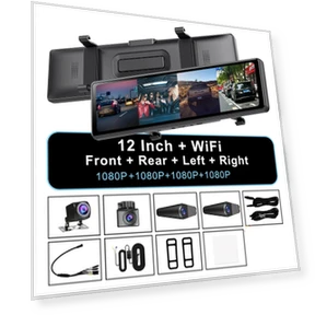 4-Channel 12-Inch Dash Cam with Rearview Mirror — Dashboard Cameras, Simplistic Living Home