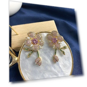 Silver 925 Needle Earrings with Colored Zirconia — Stud, ANENJERY Bijouterie