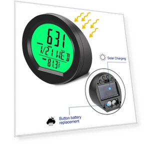 Digital Solar-Powered Car Clock with Temperature Display — Clock, NyPhoenix Auto