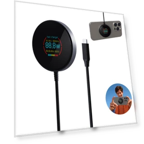Magnetic Wireless Charger with Power and Temperature Display — Chargers, Fast charging