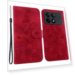Leather Wallet Case with Lily Flower Imprint — Phone Accessories, Smartwatch 2025