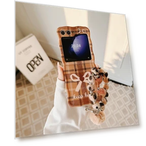 IMD Plaid Bowknot Pattern TPU Cover with Plush Hand Strap — Phone Accessories, Smartwatch 2025