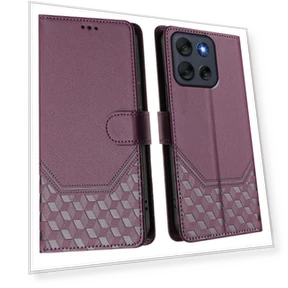 Imprinted Honeycomb RFID Blocking Leather Phone Cover with Strap — Flip Cases, Smartwatch 2025