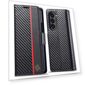 Leather Cover Carbon Fiber Texture Stand Wallet Case — Phone Accessories, Smartwatch 2025