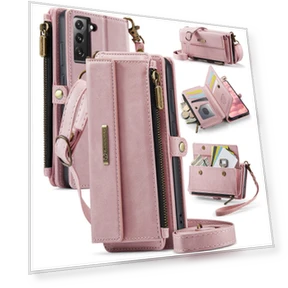 RFID Blocking Zipper Wallet Stand Leather Cover with Strap — Flip Cases, Smartwatch 2025