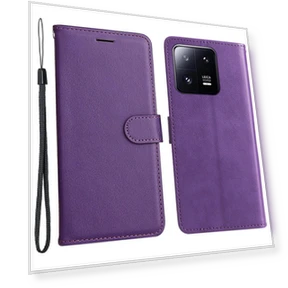 Solid Color Leather Mobile Cover Wallet Stand with Strap — Phone Accessories, Smartwatch 2025