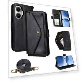 Leather Case Magnetic Closure Wallet Stand Phone Cover with Crossbody Strap — Flip Cases, Smartwatch 2025