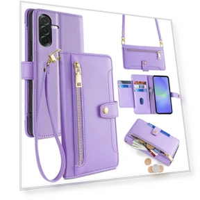 Leather Case Zipper Pocket Wallet Phone Cover with 2 Straps — Phone Accessories, Smartwatch 2025