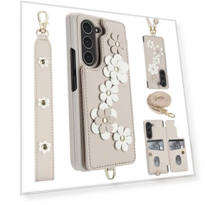 Card Slots Leather Coated TPU Flower Phone Cover with 2 Straps — Phone Accessories, Smartwatch 2025