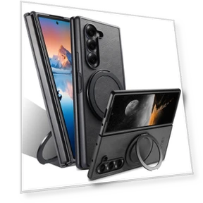 Leather Phone Back Cover with Rotating Kickstand — Phone Accessories, Smartwatch 2025