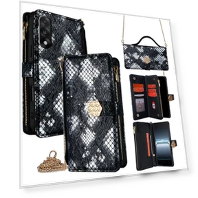 Snake Skin Texture PU Leather Wallet Phone Case with Shoulder Strap — Phone Accessories, Smartwatch 2025