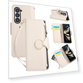 Zipper Wallet Leather Phone Cover with Wrist Strap — Flip Cases, Smartwatch 2025