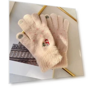 Mitten Snowman Cute Warm Fashionable Gloves with Five Fingers Touch Screen Folded Thickened Knitted Gloves Cold... — Cold Weather Gloves, Female s
