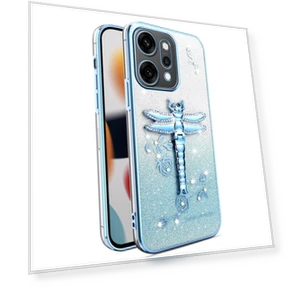 Dragonfly Kickstand TPU Flowers Glitter Phone Cover — Phone Accessories, KADEM
