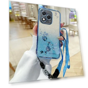 For Honor 400 Lite 5G Case Flower Pattern TPU Gradient Phone Cover with Lanyards Rose Gold — Phone Accessories, KADEM