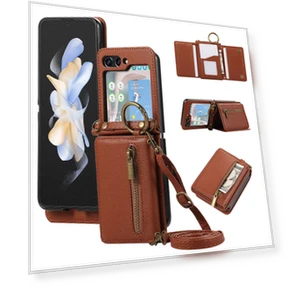 Leather Back Cover Zipper Wallet Kickstand Phone Case with Shoulder Strap — Flip Cases, Smartwatch 2025