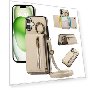 Leather Back Cover Zipper Wallet Kickstand Phone Case with Shoulder Strap — Phone Accessories, Smartwatch 2025