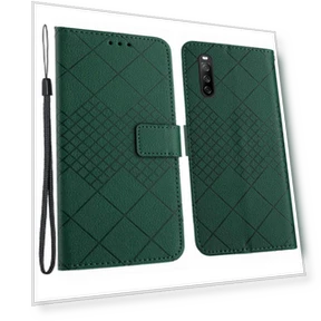 Rhombus Pattern Imprinted Leather Wallet Phone Cover — Smartwatch Protectors, Smartwatch 2025