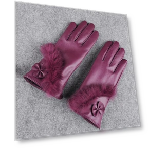 Women's Touchscreen Leather Gloves with Rabbit Fur Design — , Freedom Outdoors