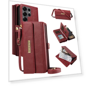 Zipper Wallet Leather Phone Cover with Shoulder Strap — Phone Accessories, YIKATU